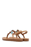 Women's Beige Flip Flop Sandals with Stones | Derimod