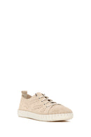 Woman Beige Lace-up Suede Comfort Shoes | Derimod
