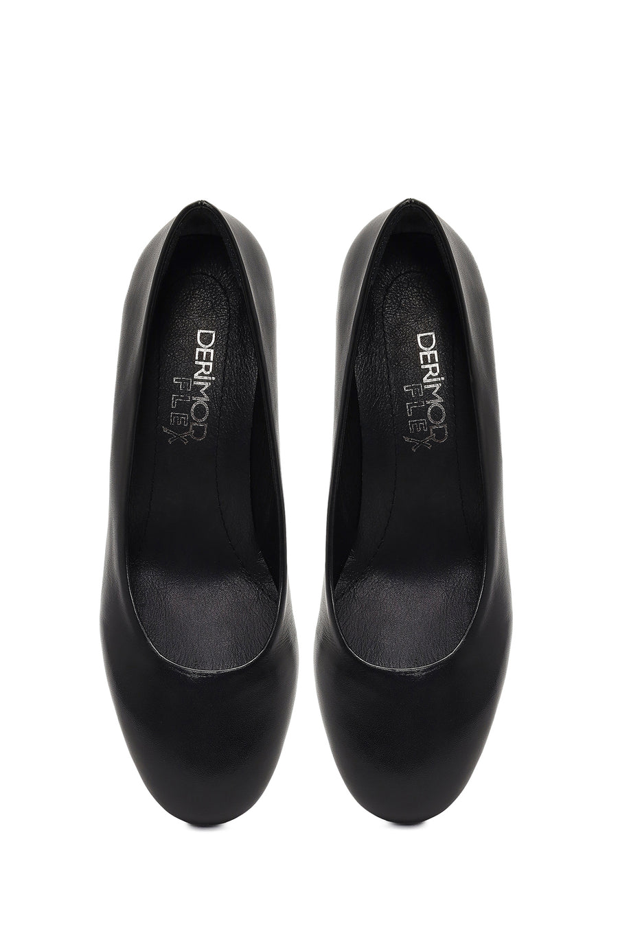 Derimod Flex Women Black Thick Heeled Leather Shoe