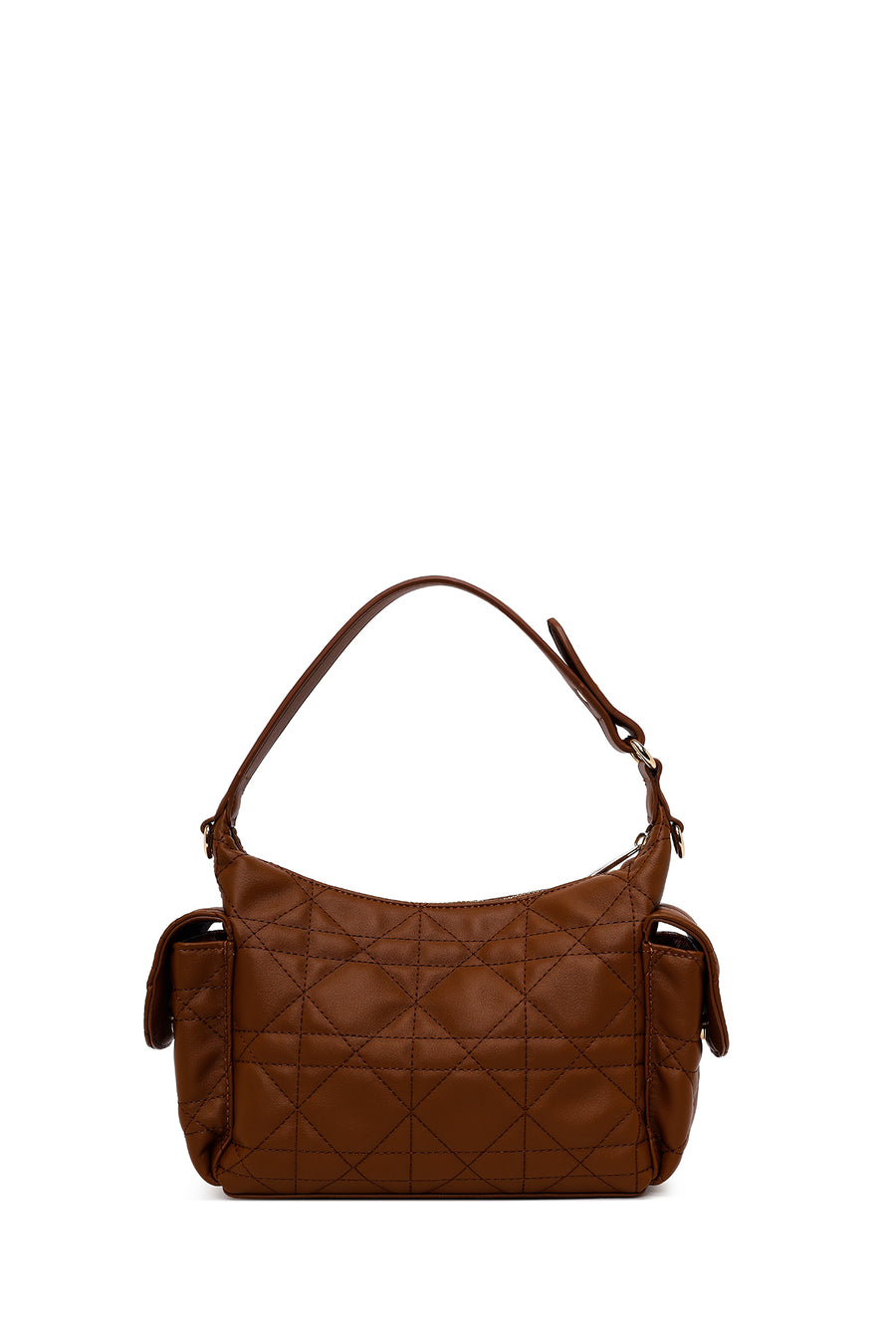 Woman Brown Long-Strap Quilted Shoulder Bag