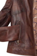 Kylie Women's Brown Mandarin Collar Leather Jacket | Derimod