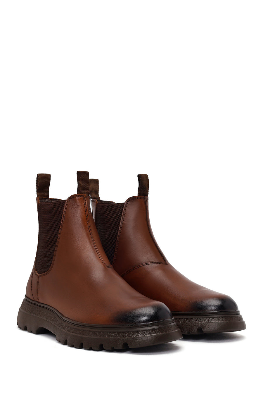 Male Tan Chunky-Soled Leather Chelsea Boots