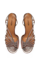 Women's Pink Ankle Buckle High Thin Heel Metallic Leather Sandals | Derimod