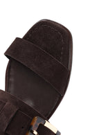 Woman Brown Buckled Suede Leather Slippers | Derimod