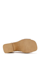 Women's Beige High Thick Heel Suede Leather Slippers | Derimod
