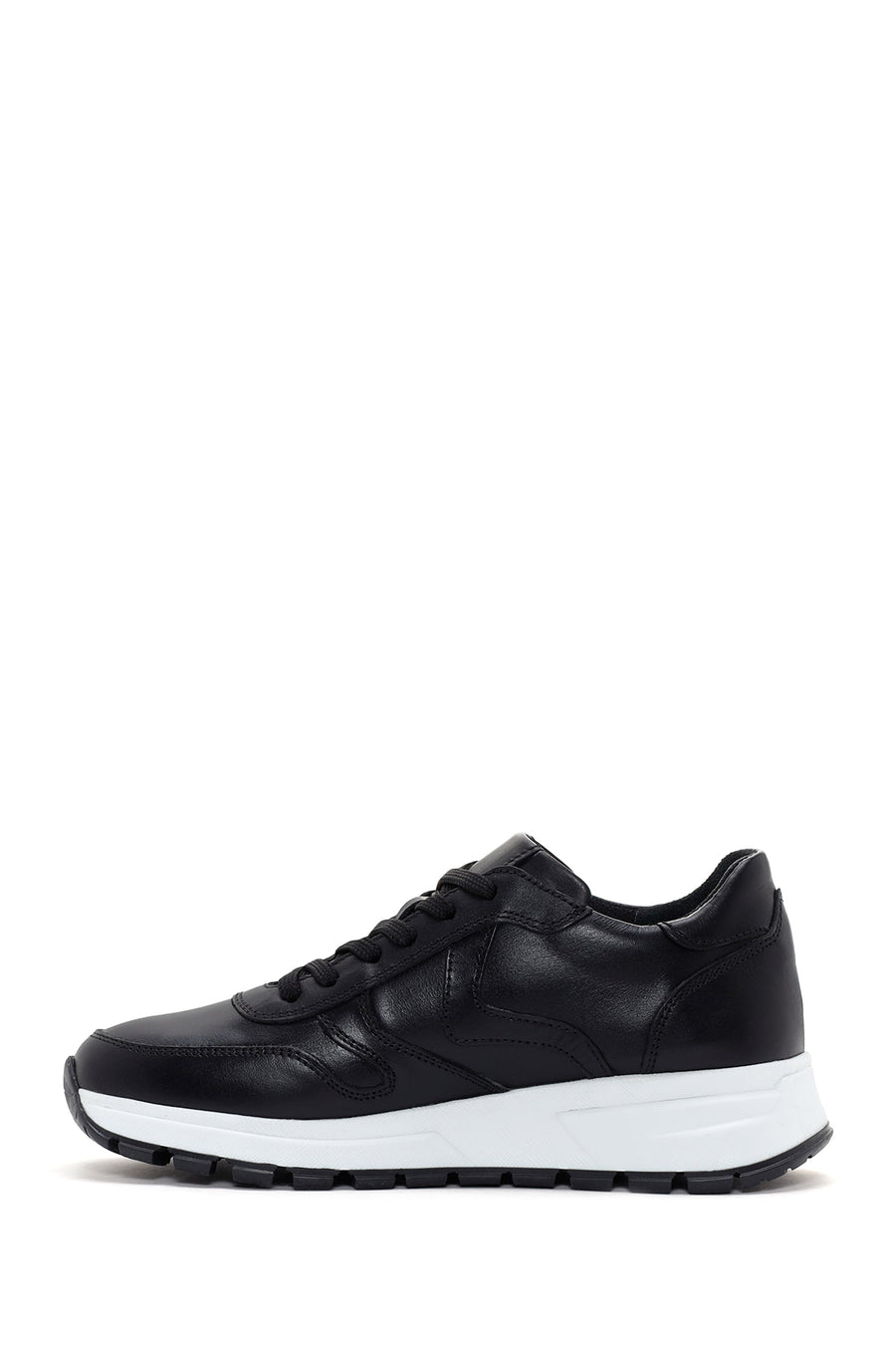 Women's Black Thick Soled Leather Sneaker