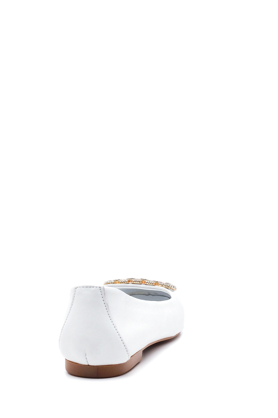 Women's White Leather Ballerinas with Stone Buckle