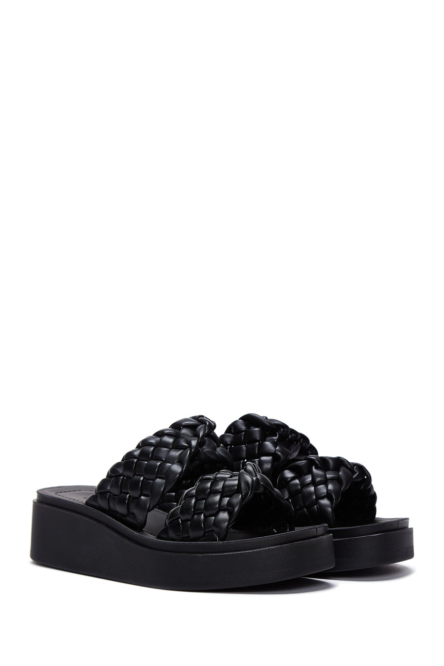 Women's Black Braided Thick Soled Slippers