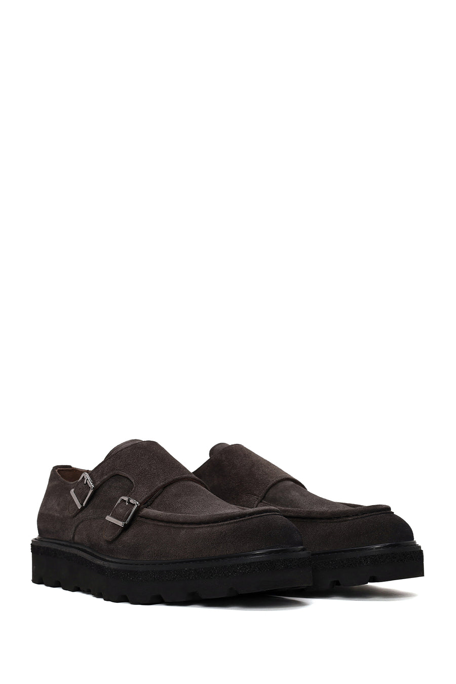 Male Anthracite Double Buckle Thick Sole Suede Leather Casual Shoes