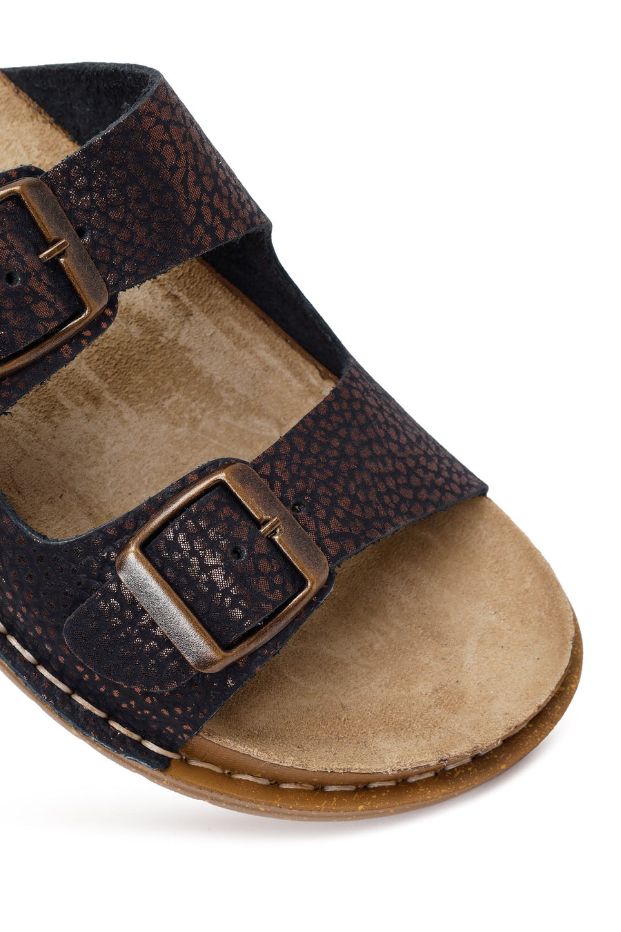 Woman Brown Patterned Glittery Leather Slipper