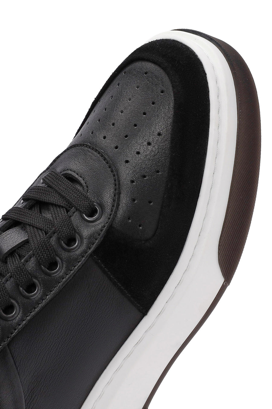 Men's Black Lace-up Thick-Sole Leather Sneaker