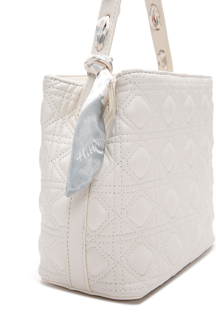 Women's Cream Long Strap Quilted Handbag with Accessory Detail