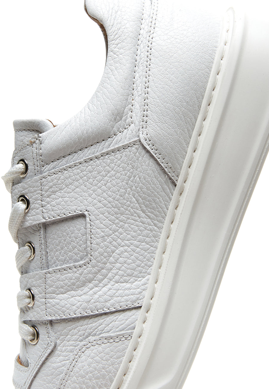 Erkek Beyaz Bağcıklı Deri Sneaker