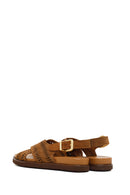 Woman Tan Patterned Suede Leather Sandals | Derimod