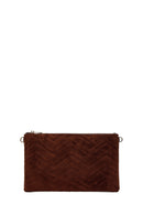 Woman Brown Chain Strap Suede Clutch Bag | Derimod