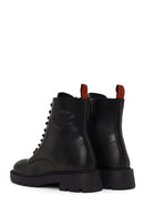 Harley Davidson Woman Black Cree Zip Closure Leather Combat Boots | Derimod