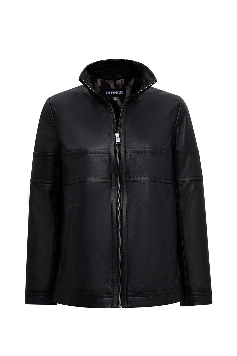 Diana Women's Black Oversize Leather Coat with Fur Collar