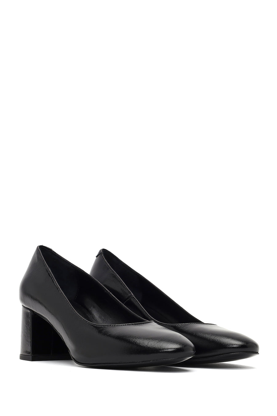 Women's Black Thick Heeled Leather Shoes