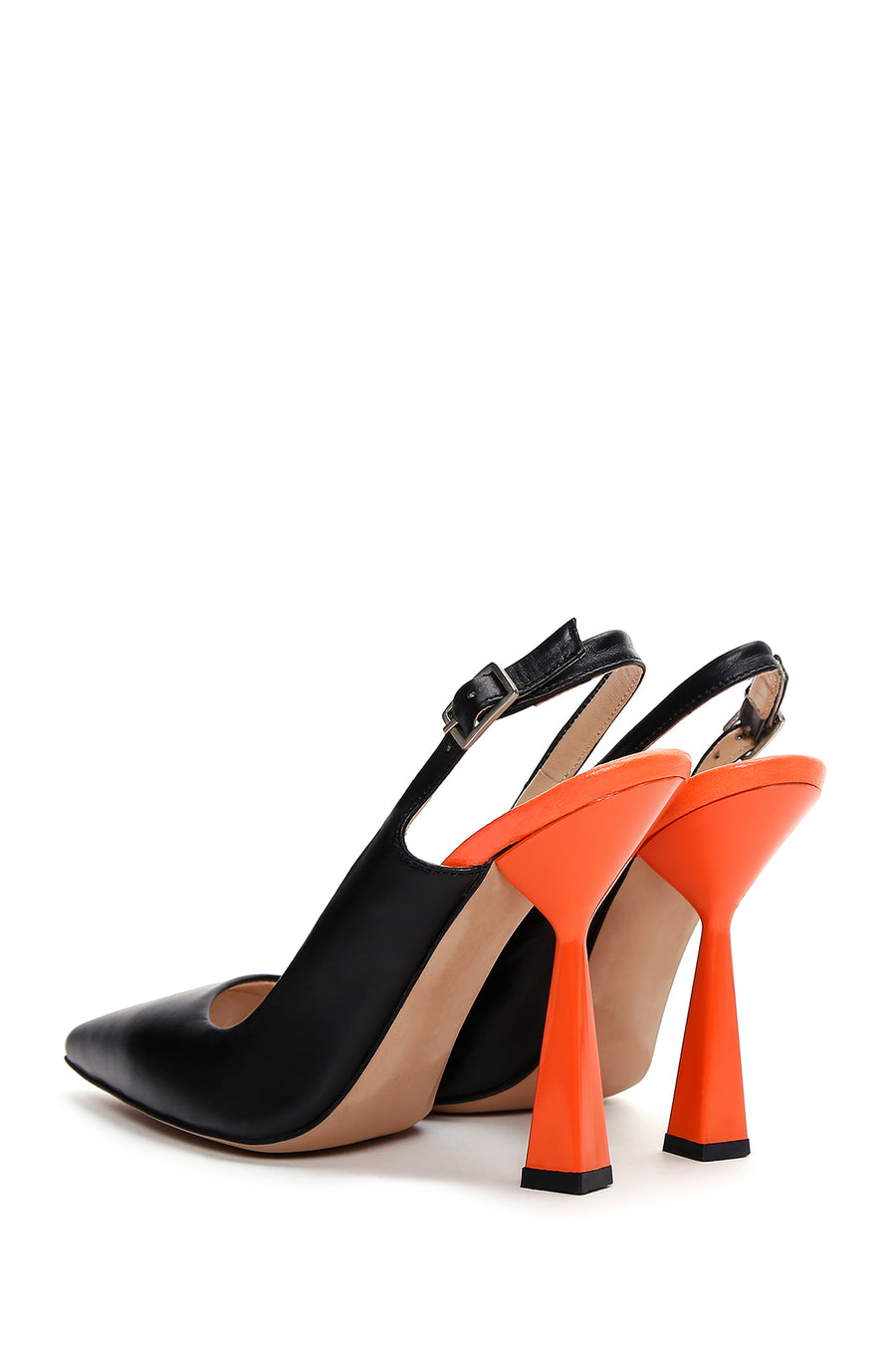 Women's Black Leather Heeled Shoes