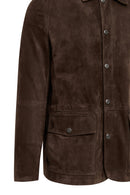 Salah Men's Tan Shirt Collar Suede Leather Jacket | Derimod