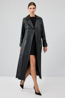 Jenny -X Women's Black Belt Detailed Leather Trench Coat | Derimod