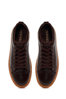 Erkek Kahverengi Bağcıklı Deri Sneaker | Derimod