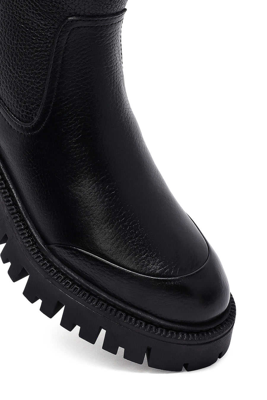 Woman Black Thick-Soled Leather Boots