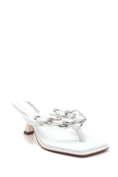 Women's White Braided Flip Flops Heeled Slippers | Derimod