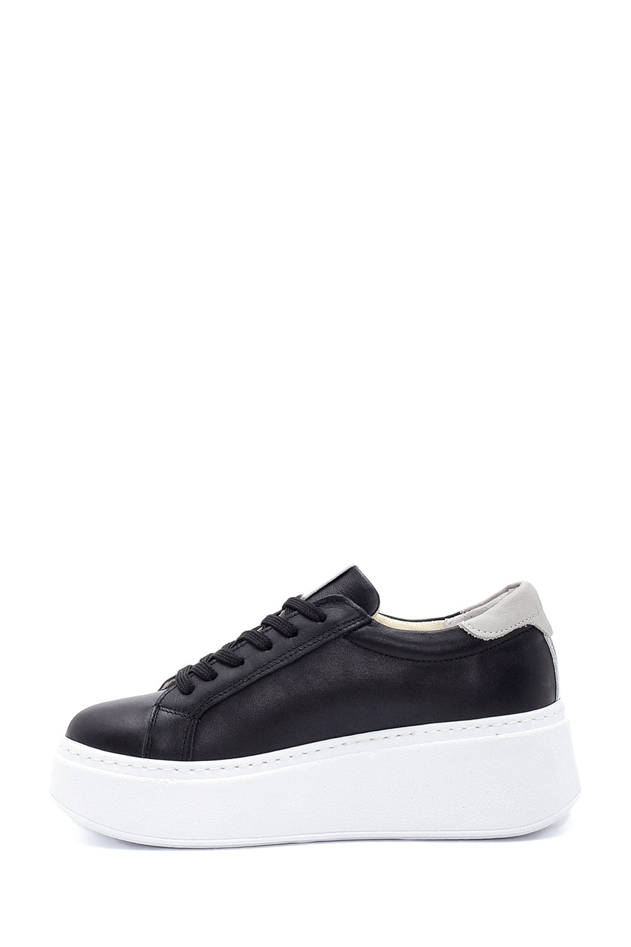 Women's Black Leather Thick Soled Sneaker