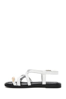 Women's White Leather Ankle Buckle Sandals | Derimod