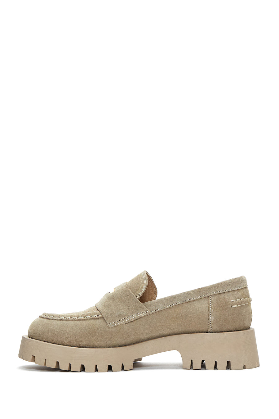 Women's Beige Thick Soled Suede Leather Masculine Loafer