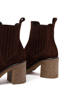 Woman Brown Chunky-Heeled Suede Chelsea Boots | Derimod