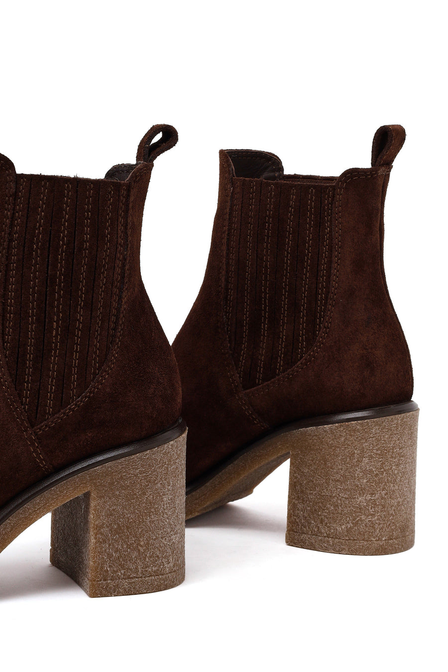 Woman Brown Chunky-Heeled Suede Chelsea Boots