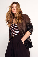 Monako Woman Brown Suede Leather Shirt | Derimod