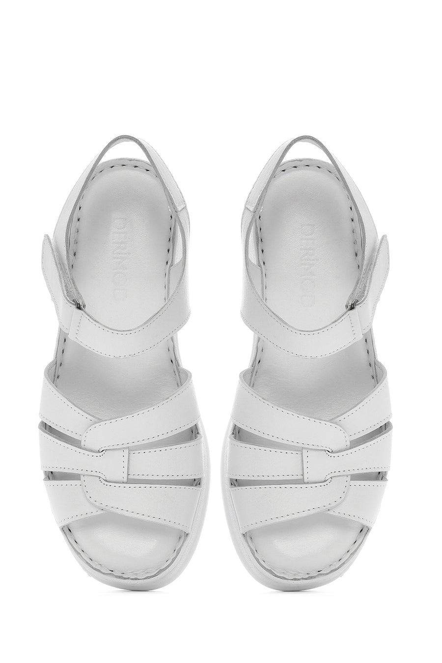 Women's White Ankle Strap Thick Soled Leather Comfort Sandals