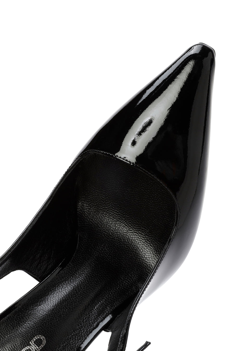 Woman Black Patent Leather Open Back High Thin Heel Leather Shoe