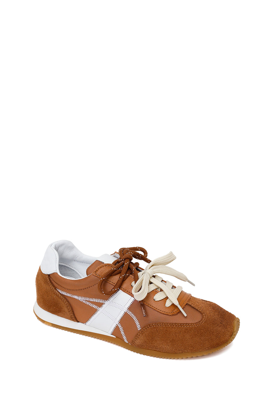 Kadın Taba Bağcıklı Deri Sneaker