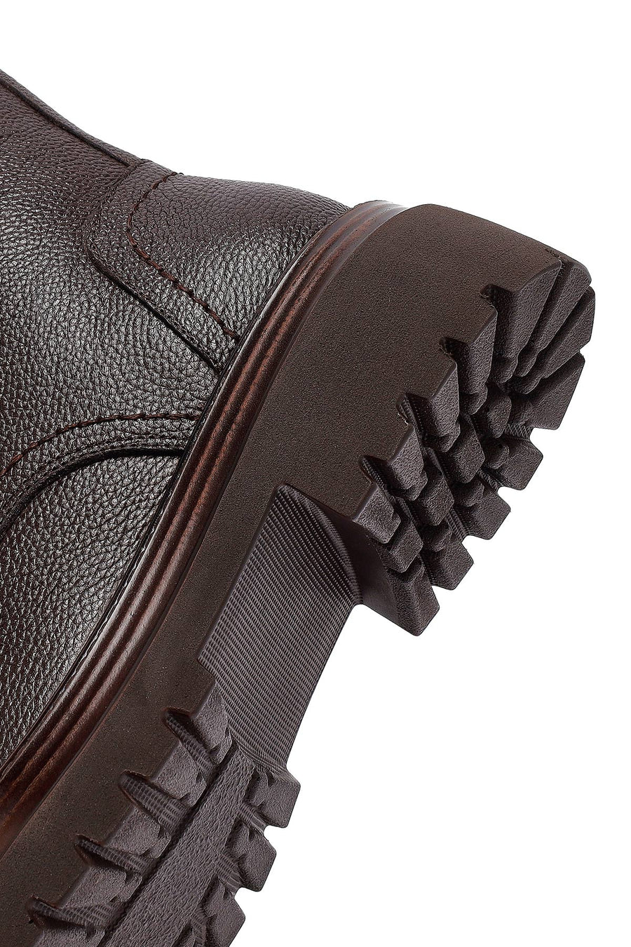 Woman Brown Zip Closure Lace-Up Leather Combat Boots