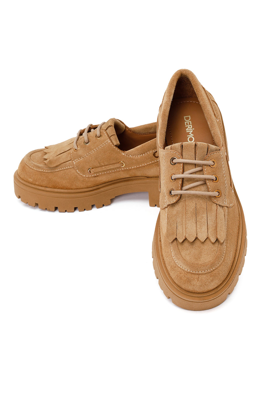 Woman Camel Lace-Up Thick-Soled Suede Casual Shoes