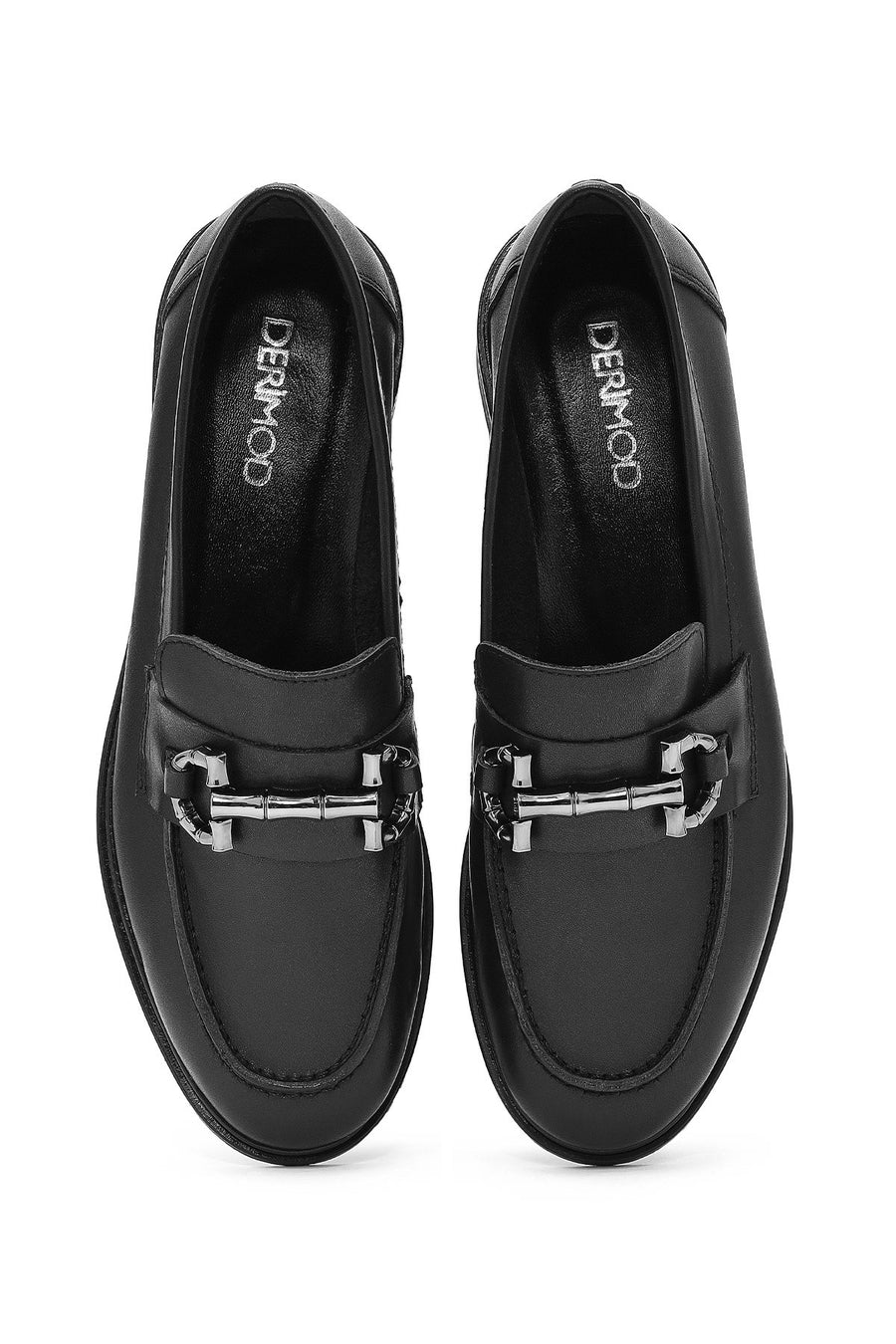 Kadın Siyah Tokalı Deri Maskülen Loafer