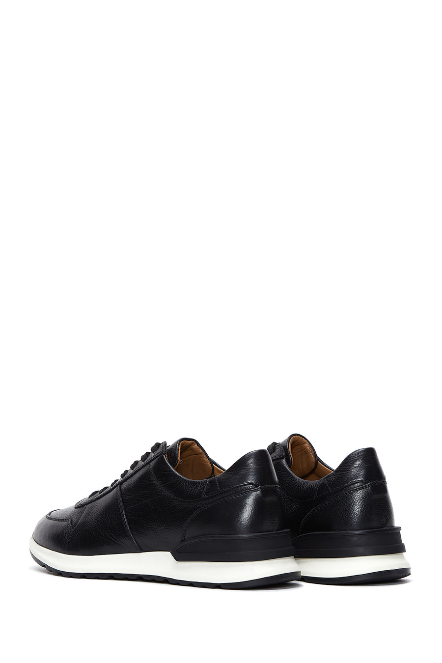 Erkek Siyah Bağcıklı Deri Casual Sneaker
