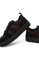 Kadın Siyah Bağcıklı Desenli Deri Sneaker | Derimod