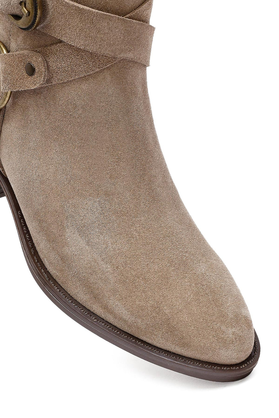 Woman Beige Zippered Suede Leather Cowboy Boots
