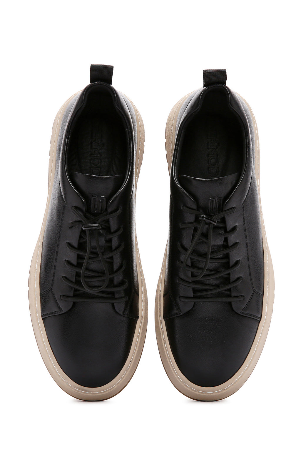 Erkek Siyah Bağcıklı Deri Sneaker