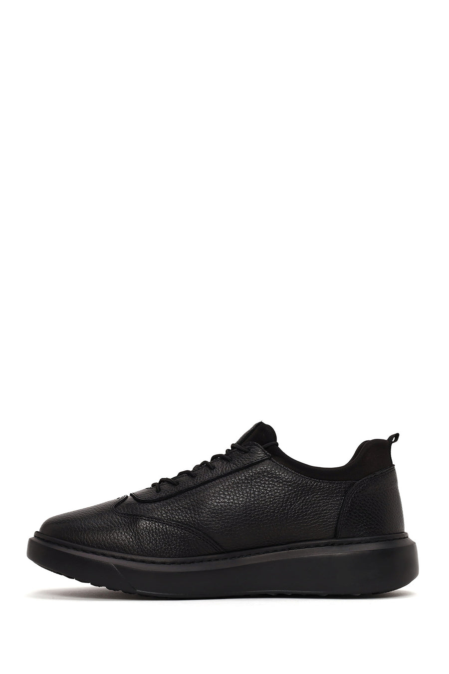 Male Black Lace-Up Thick-Soled Leather Sneaker