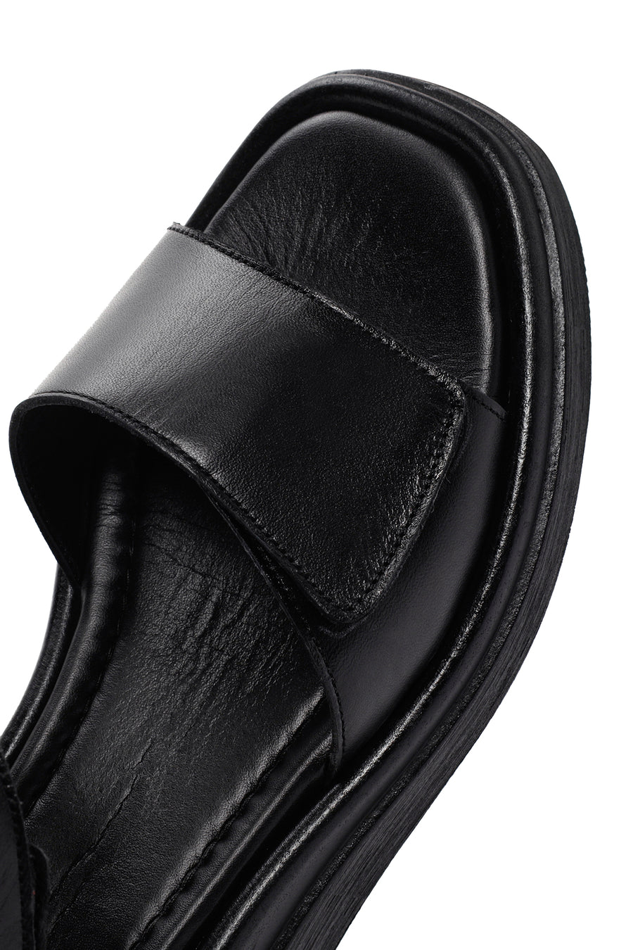 Women's Black Wedge Heeled Leather Sandals