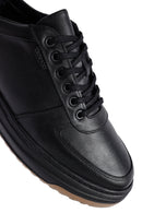 Erkek Siyah Bağcıklı Deri Sneaker | Derimod