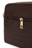 Woman Brown Long-Strap Crocodile Pattern Crossbody Bag | Derimod