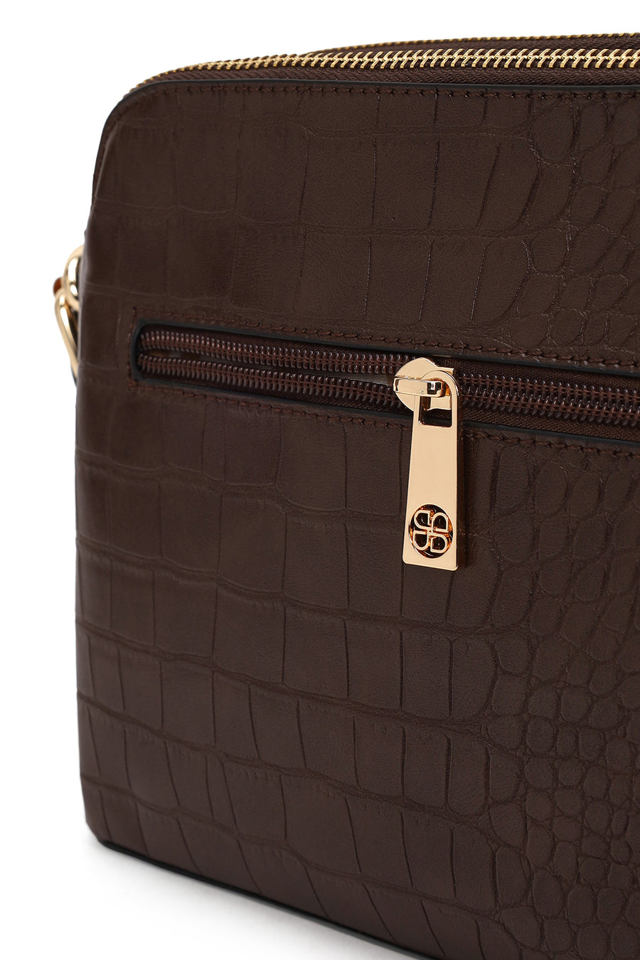 Woman Brown Long-Strap Crocodile Pattern Crossbody Bag