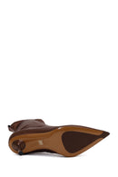 Woman Brown Zip Closure Thin-heeled Stretch Boots | Derimod